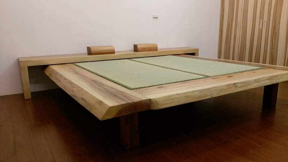日本柳杉 原木床架 原木床頭櫃