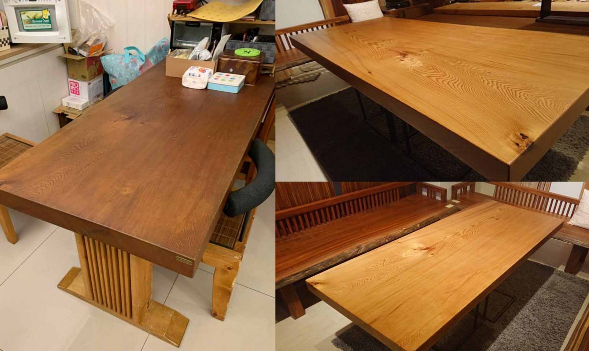 美國檜木 原木桌板整修前後照